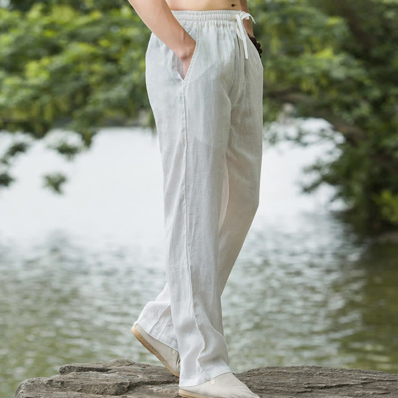 Pantalones anchos de lino y algodón de color liso con bolsillos para hombre Buddha Stones - image 15