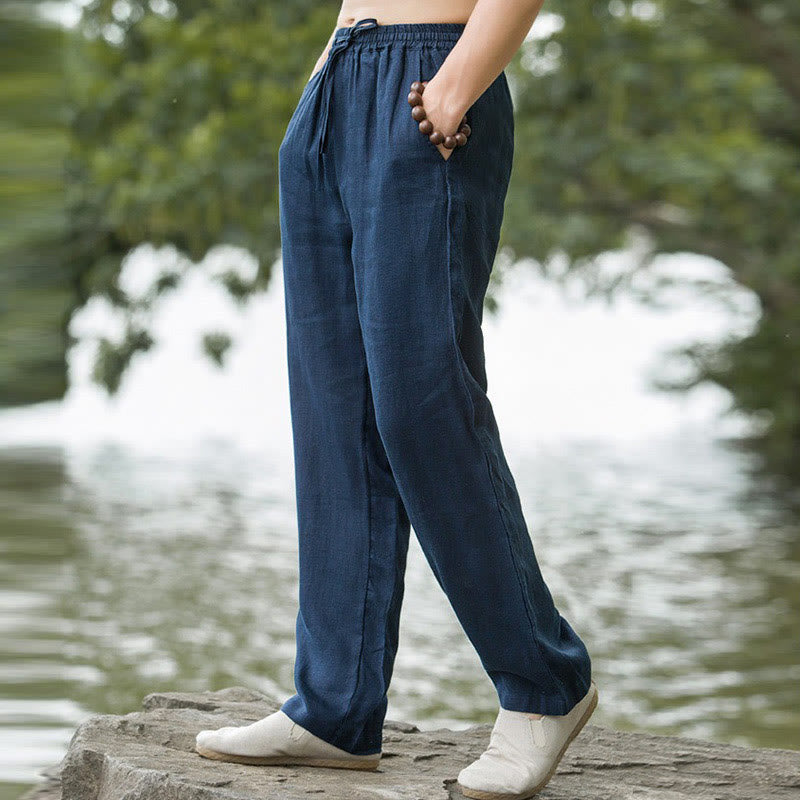 Pantalones anchos de lino y algodón de color liso con bolsillos para hombre Buddha Stones - image 8