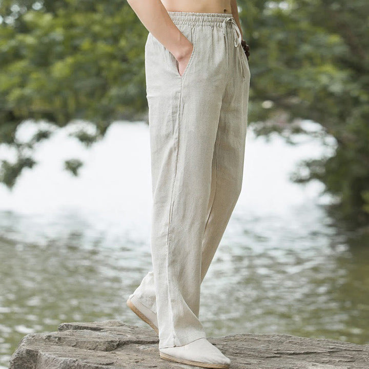 Pantalones anchos de lino y algodón de color liso con bolsillos para hombre Buddha Stones - image 2