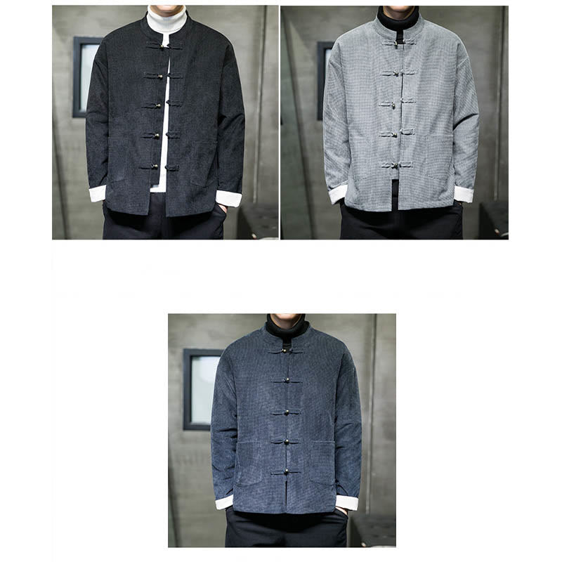 Chaqueta y camisa de algodón con botones de rana en color liso con Buddha Stones para hombre - image 16