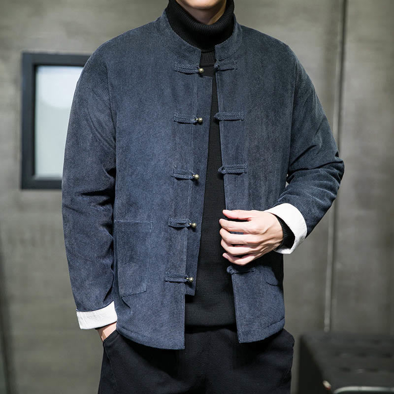 Chaqueta y camisa para hombre con botones de rana en color liso con Buddha Stones - image 9