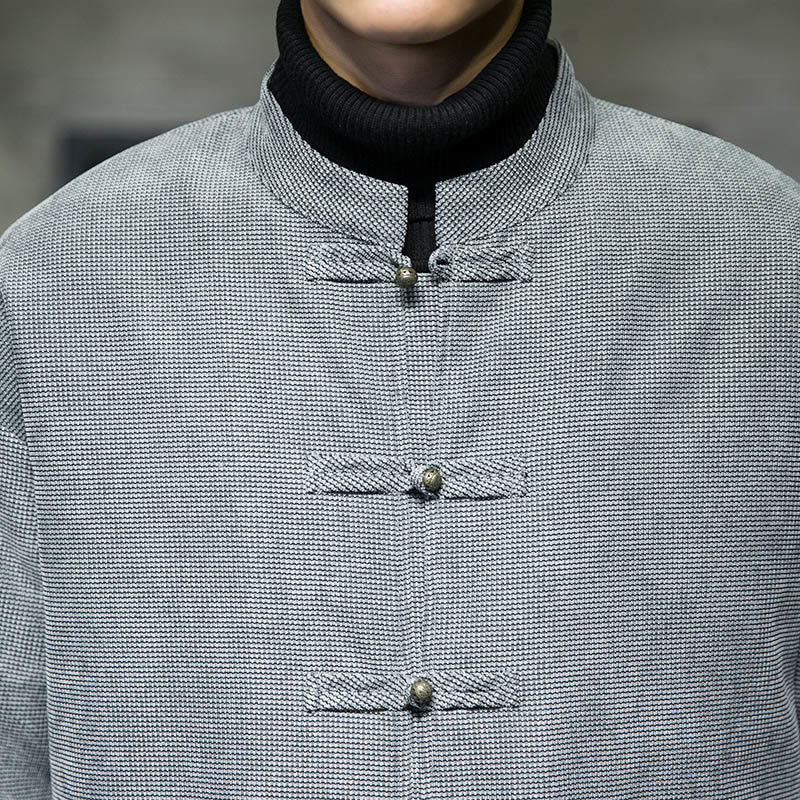 Chaqueta y camisa de algodón con botones de rana en color liso con Buddha Stones para hombre - image 26