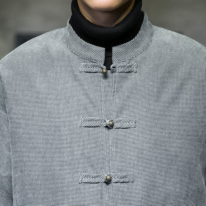 Chaqueta y camisa de algodón con botones de rana en color liso con Buddha Stones para hombre - image 26