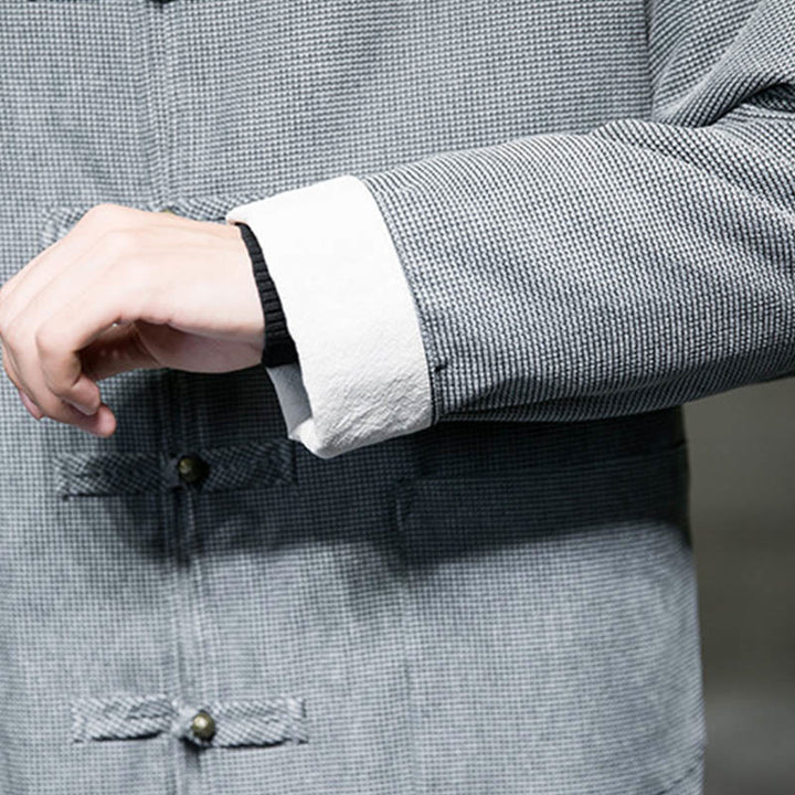 Chaqueta y camisa para hombre con botones de rana en color liso con Buddha Stones - image 23