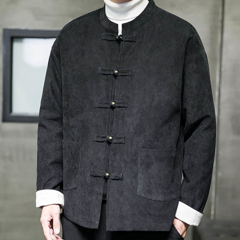 Chaqueta y camisa para hombre con botones de rana en color liso con Buddha Stones - image 5