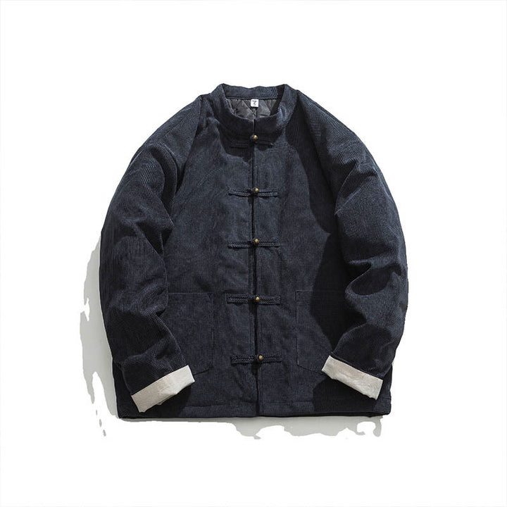 Chaqueta y camisa de algodón con botones de rana en color liso con Buddha Stones para hombre - image 8