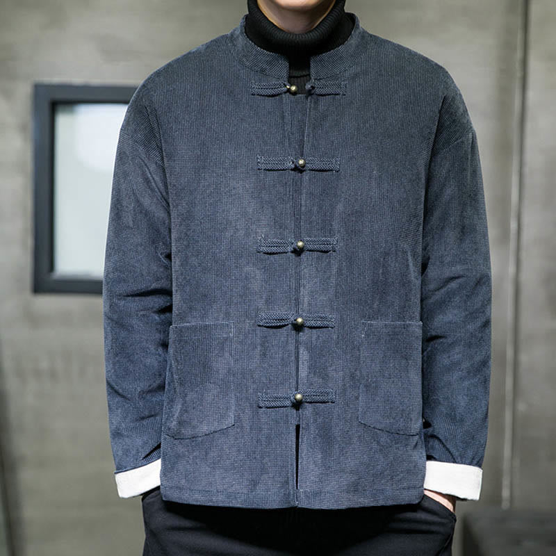 Chaqueta y camisa de algodón con botones de rana en color liso con Buddha Stones para hombre - image 15