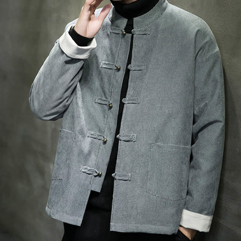 Chaqueta y camisa de algodón con botones de rana en color liso con Buddha Stones para hombre - image 22