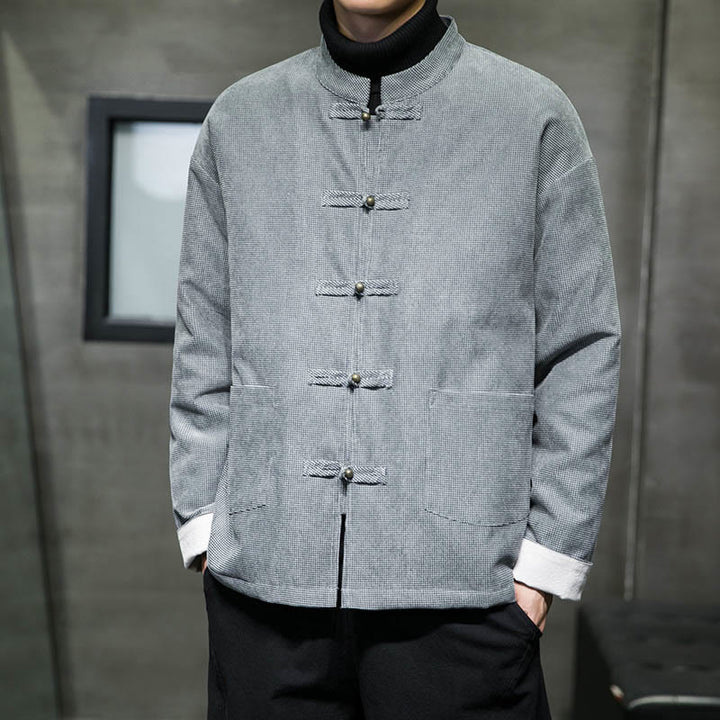 Chaqueta y camisa para hombre con botones de rana en color liso con Buddha Stones - image 18