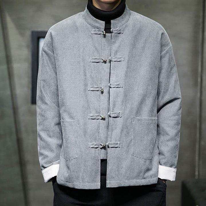 Chaqueta y camisa para hombre con botones de rana en color liso con Buddha Stones - Gris - US/UK/AU46, EU56 (5XL) - image 16