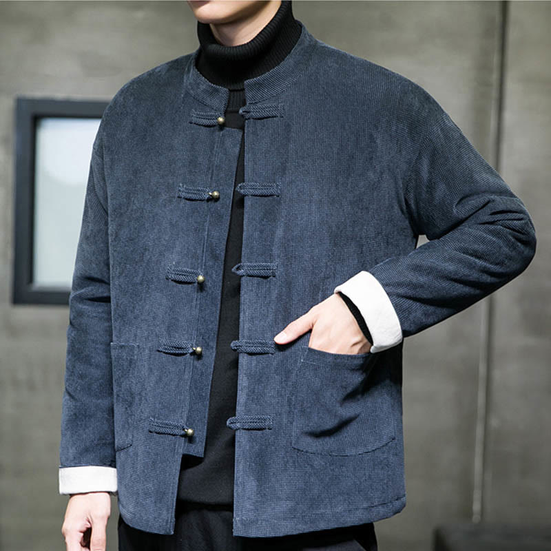 Chaqueta y camisa para hombre con botones de rana en color liso con Buddha Stones - image 12