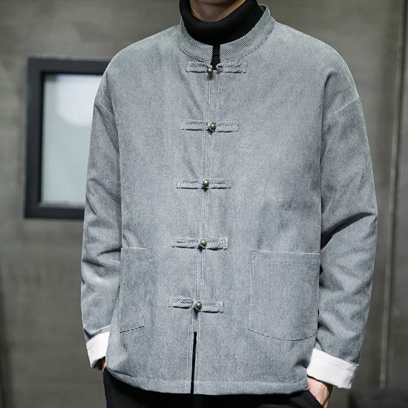 Chaqueta y camisa para hombre con botones de rana en color liso con Buddha Stones - image 17