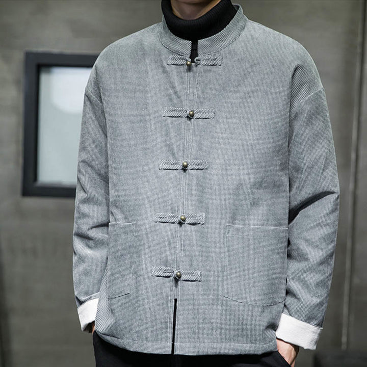 Chaqueta y camisa para hombre con botones de rana en color liso con Buddha Stones - image 17