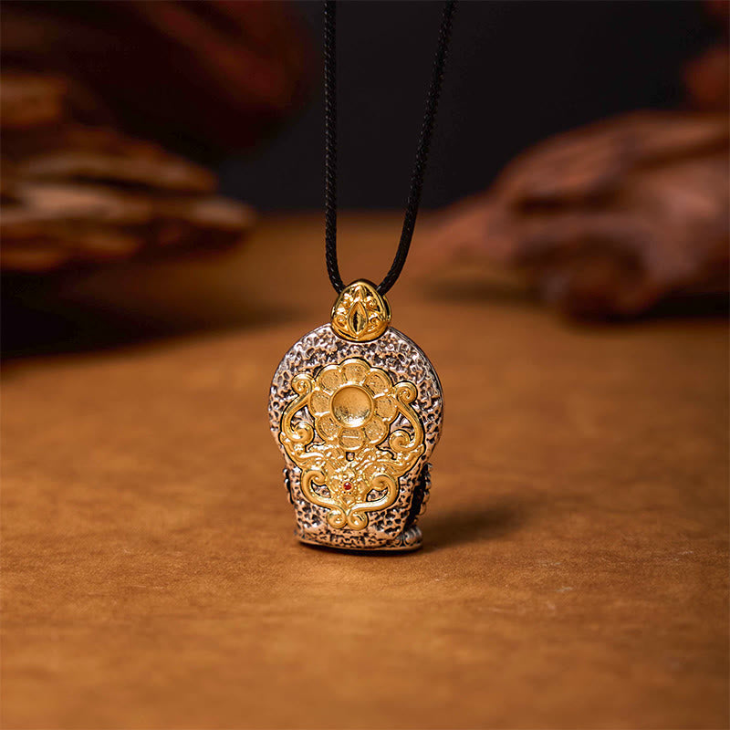 Collar con colgante de cobre con diseño de cuentas de Avalokitesvara Dzi tibetano con Buddha Stones