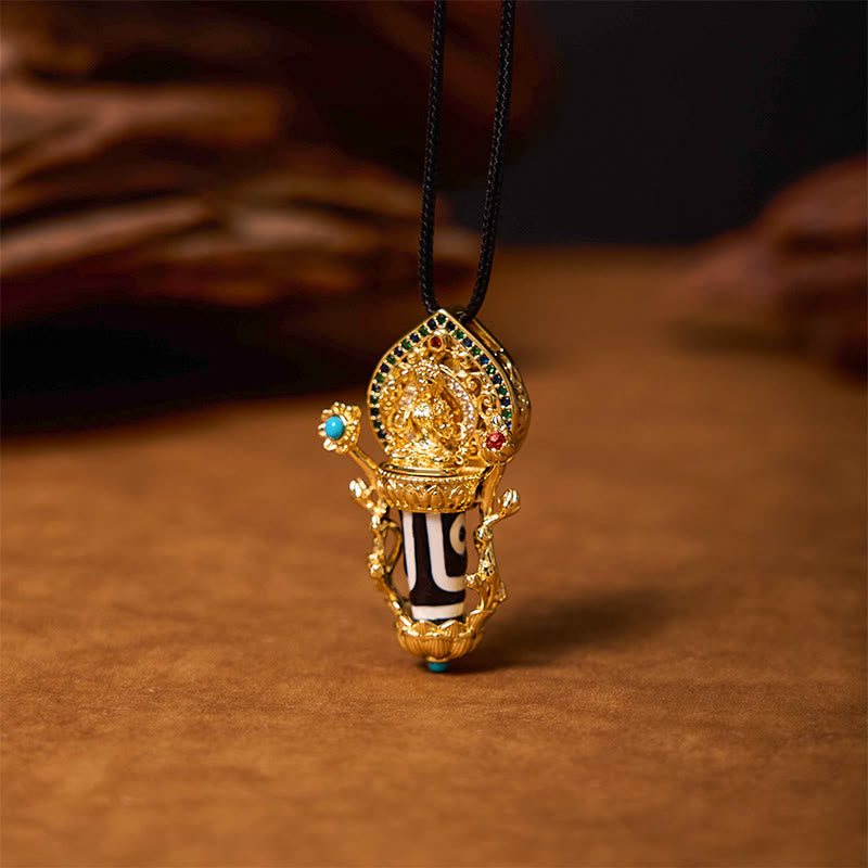 Collar con colgante de cuerda de compasión con diseño de bodhisattva Manjusri y cuentas Dzi tibetanas con Buddha Stones - image 4