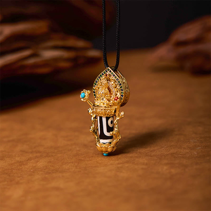 Collar con colgante de cuerda de compasión con diseño de bodhisattva Manjusri y cuentas Dzi tibetanas con Buddha Stones - Bodhisattva Manjusri - image 1