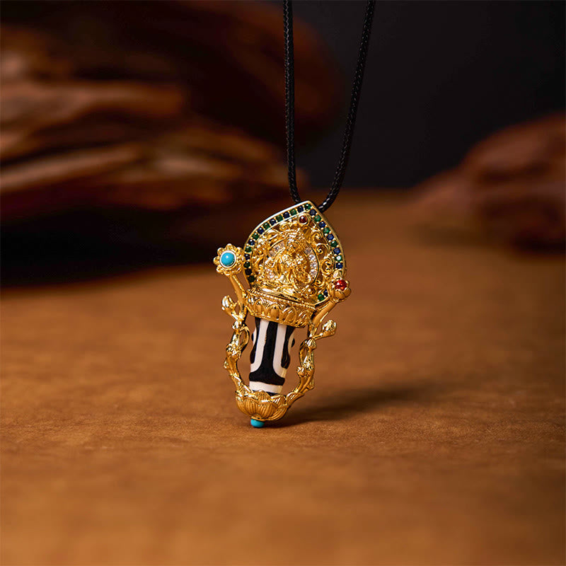 Collar con colgante de cuerda de compasión con diseño de bodhisattva Manjusri y cuentas Dzi tibetanas con Buddha Stones - image 5