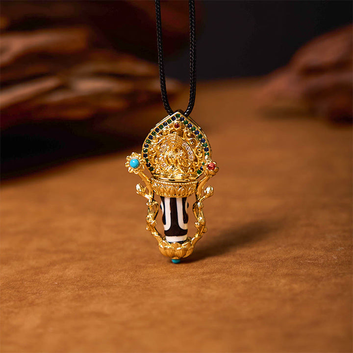 Collar con colgante de cuerda de compasión con diseño de bodhisattva Manjusri y cuentas Dzi tibetanas con Buddha Stones - image 3