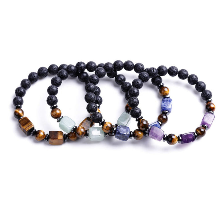 Pulsera de piedra de lava con cristales variados y Buddha Stones