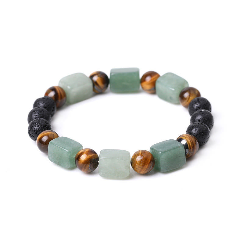 Pulsera de soporte de piedra de lava con amatista y cubo de varios cristales y Buddha Stones