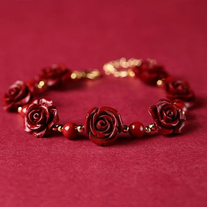 Pulsera de bendición de rosa y cinabrio con Buddha Stones