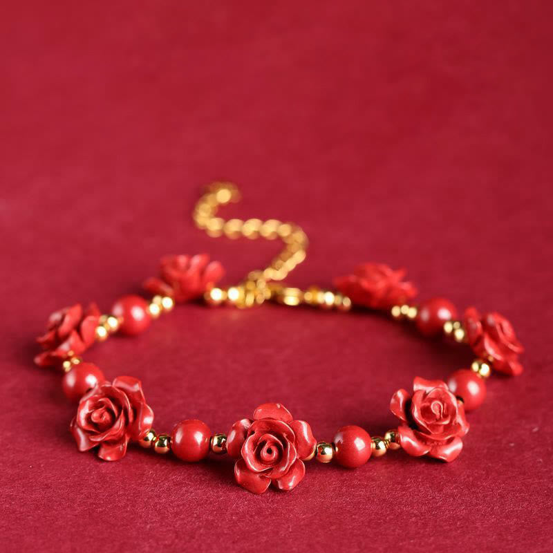 Pulsera de bendición de rosa y cinabrio con Buddha Stones