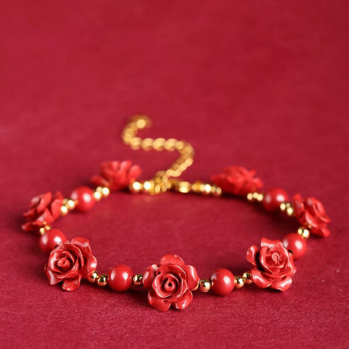 Pulsera de bendición de rosa y cinabrio con Buddha Stones