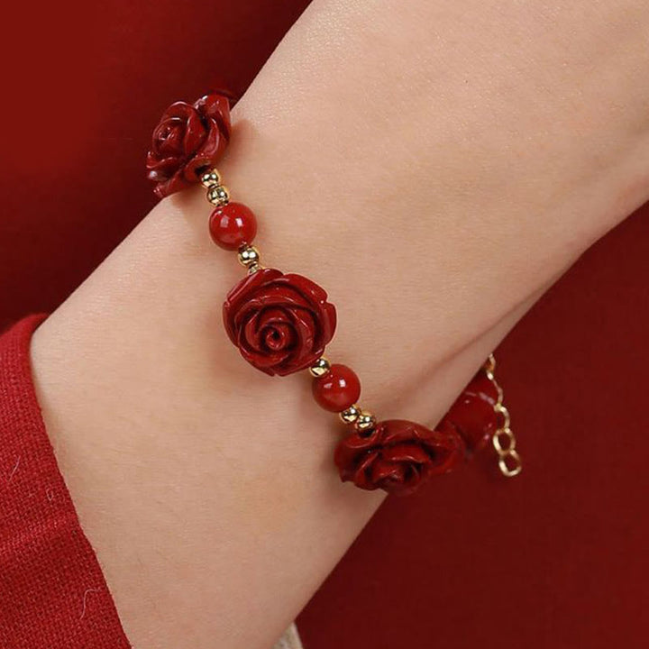 Pulsera de bendición de rosa y cinabrio con Buddha Stones