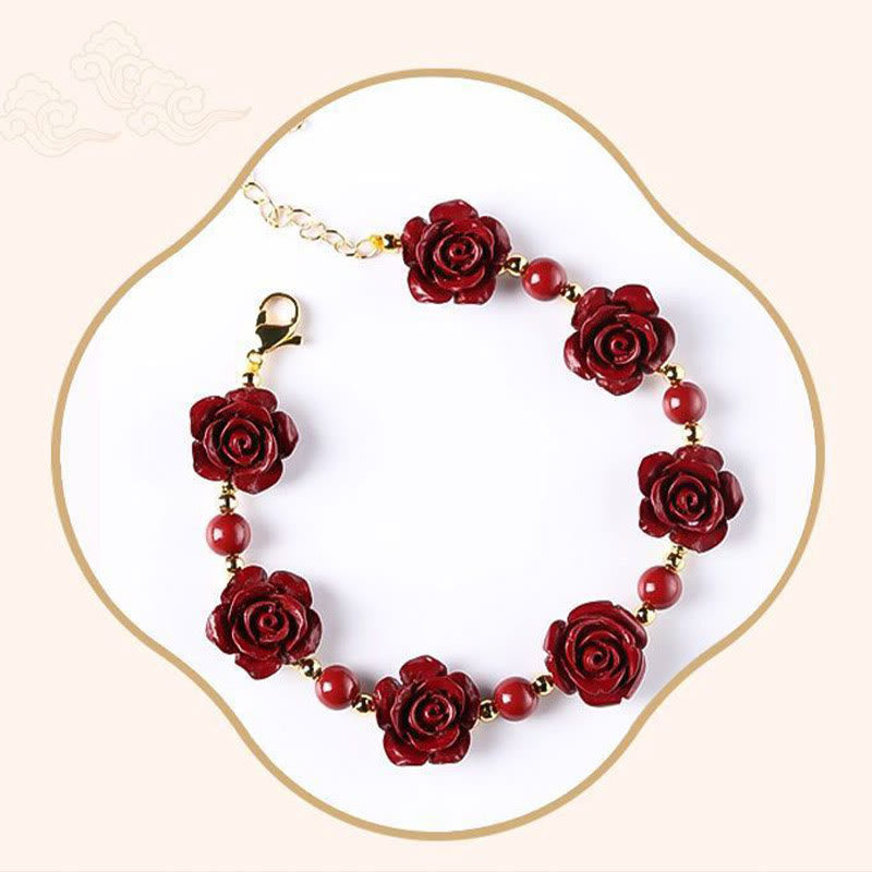 Pulsera de bendición de rosa y cinabrio con Buddha Stones