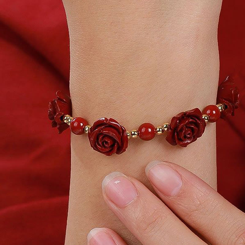 Pulsera de bendición de rosa y cinabrio con Buddha Stones