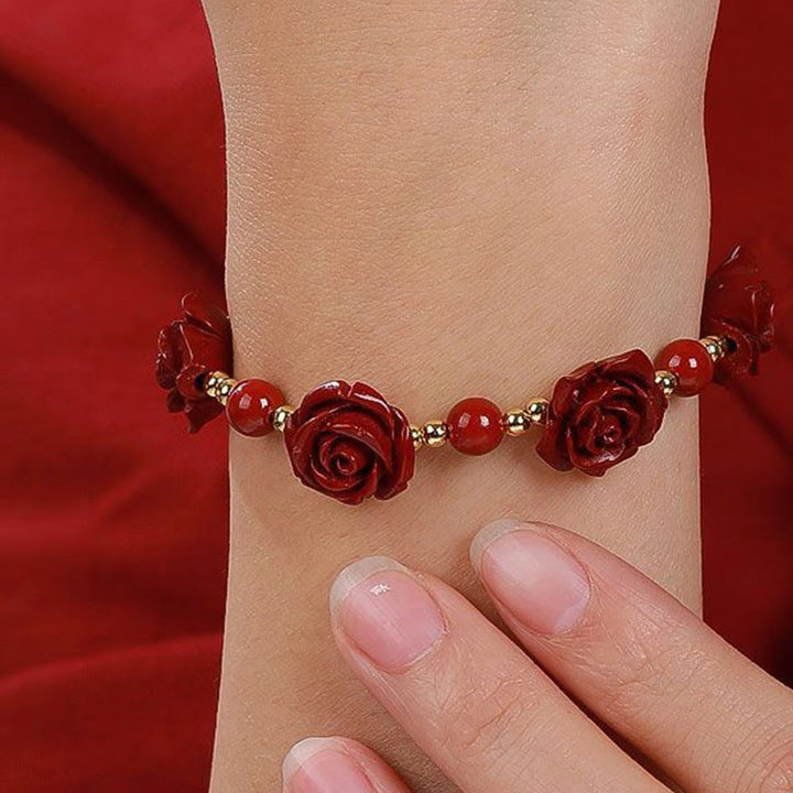 Pulsera de bendición de rosa y cinabrio con Buddha Stones