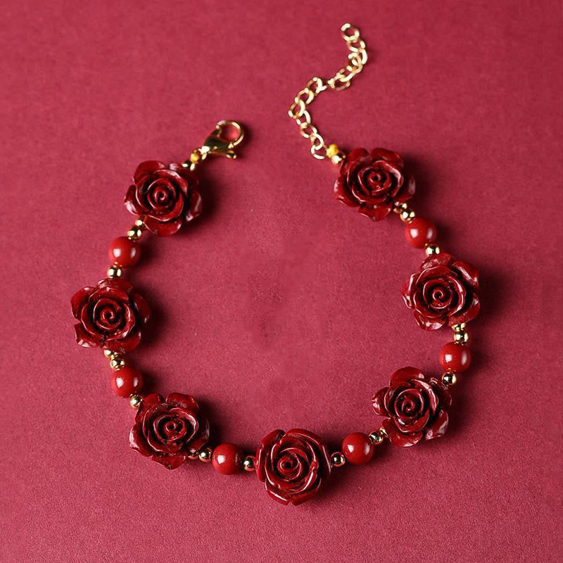 Pulsera de bendición de rosa y cinabrio con Buddha Stones
