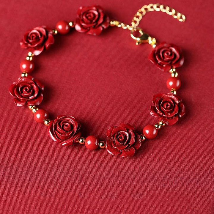 Pulsera de bendición de rosa y cinabrio con Buddha Stones