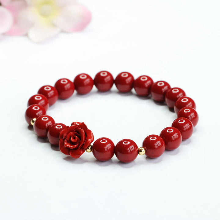 Pulsera de calma con rosa cinabrio y Buddha Stones