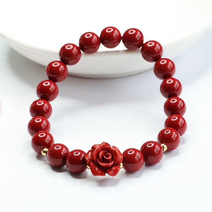 Pulsera de calma con rosa cinabrio y Buddha Stones