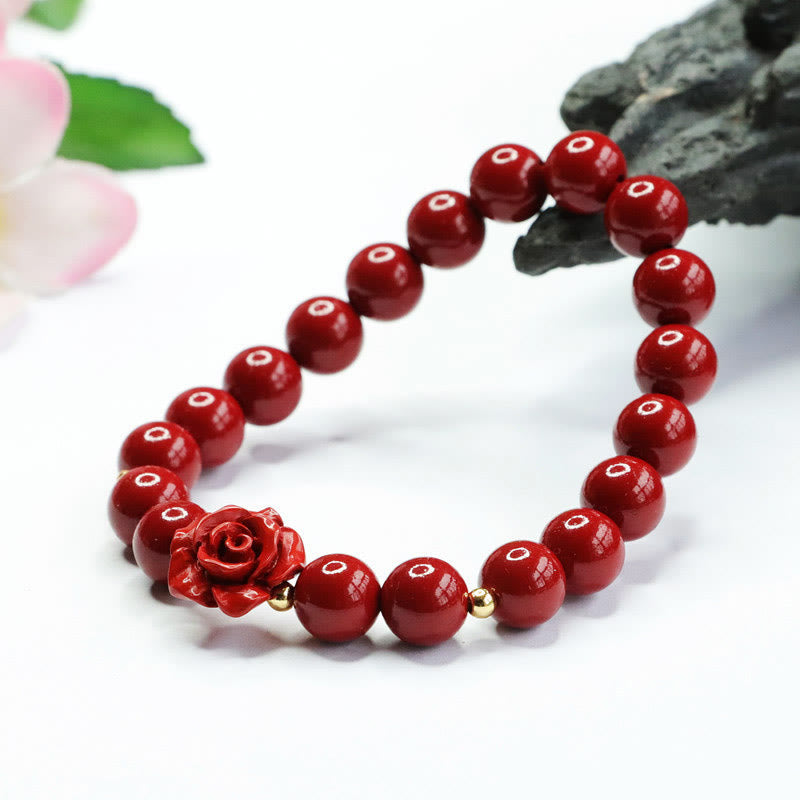 Pulsera de calma con rosa cinabrio y Buddha Stones