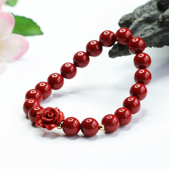Pulsera de calma con rosa cinabrio y Buddha Stones