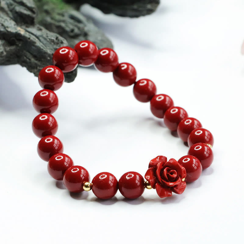 Pulsera de calma con rosa cinabrio y Buddha Stones