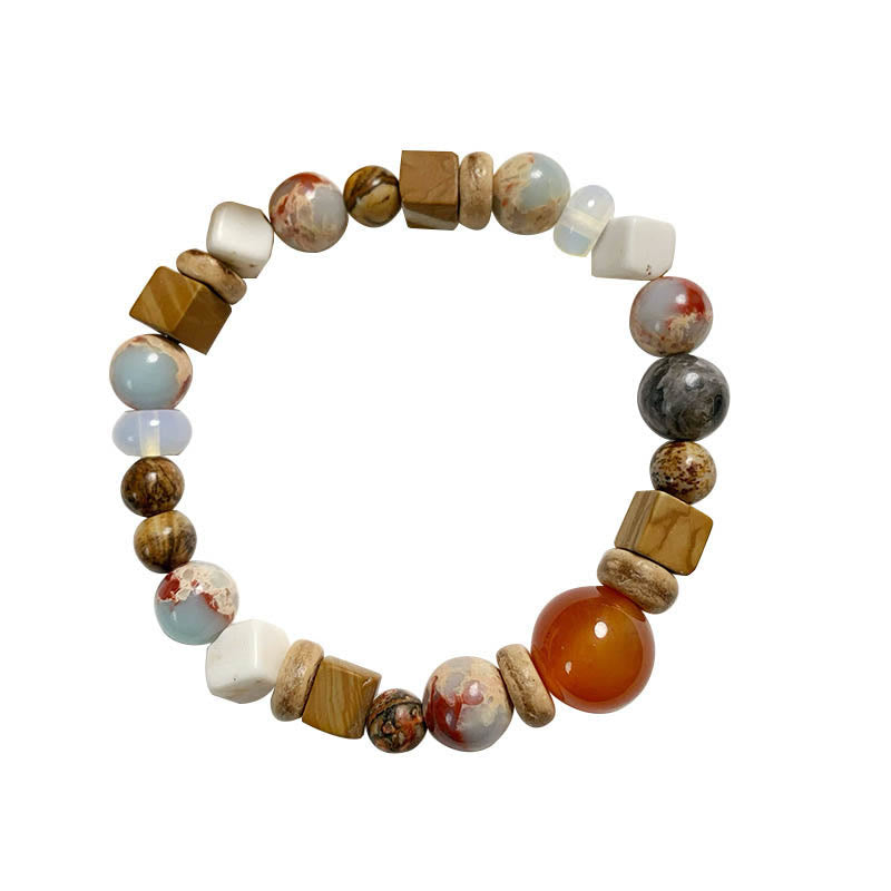 Pulsera de bendición de calma con Buddha Stones, ágata roja, piedra Shoushan, turquesa blanca