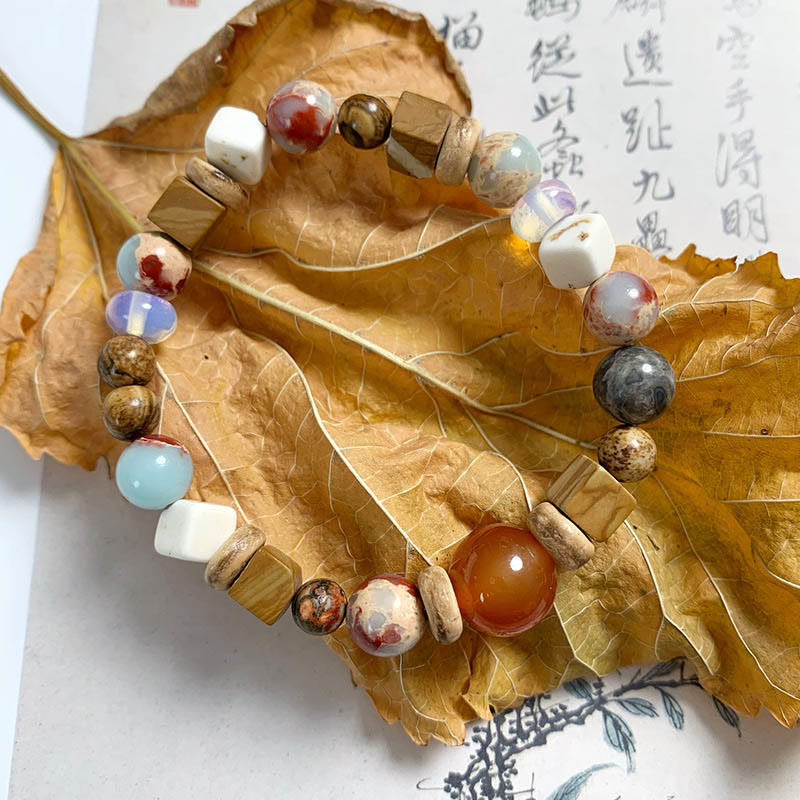 Pulsera de bendición de calma con Buddha Stones, ágata roja, piedra Shoushan, turquesa blanca