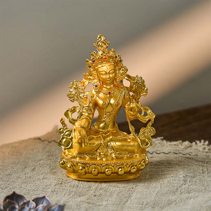 Decoración de estatua chapada en oro con protección de esperanza de Tara Blanca Bodhisattva