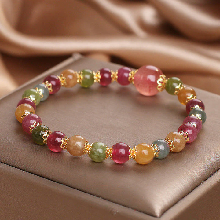 Pulsera de sabiduría con turmalina y cuarzo fresa de Buddha Stones