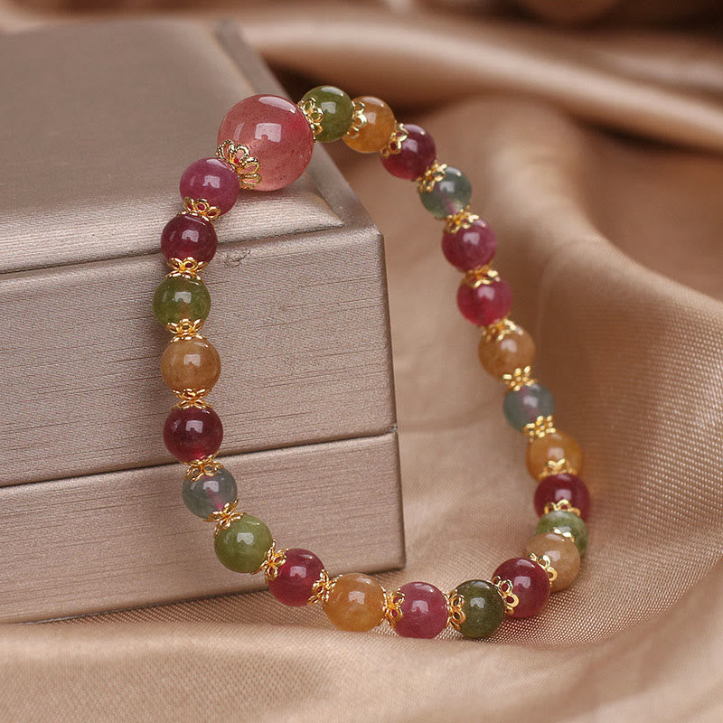 Pulsera de sabiduría con turmalina y cuarzo fresa de Buddha Stones