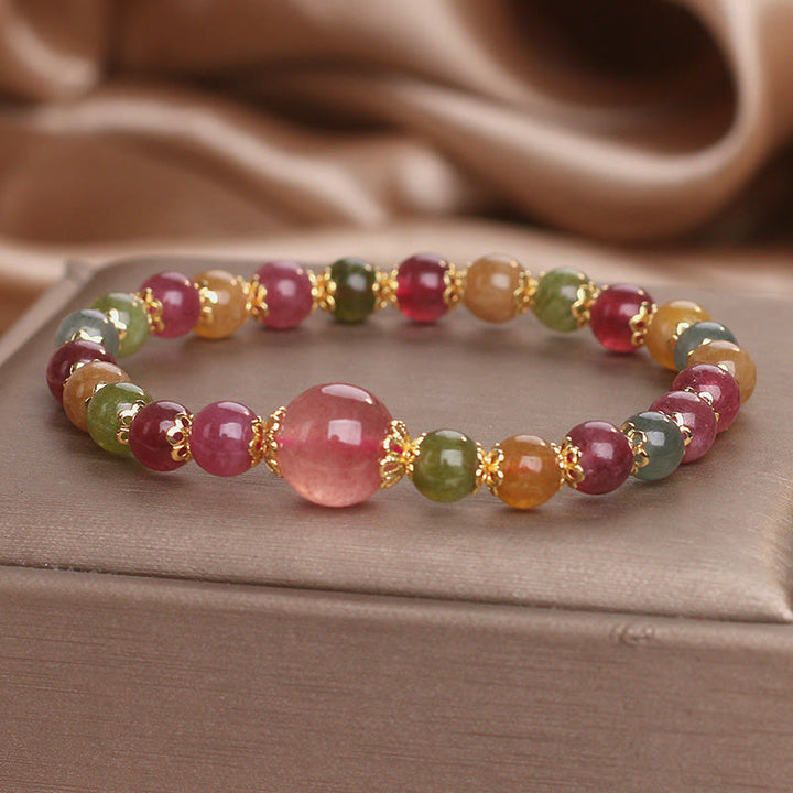 Pulsera de sabiduría con turmalina y cuarzo fresa de Buddha Stones