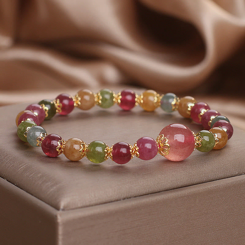 Pulsera de sabiduría con turmalina y cuarzo fresa de Buddha Stones