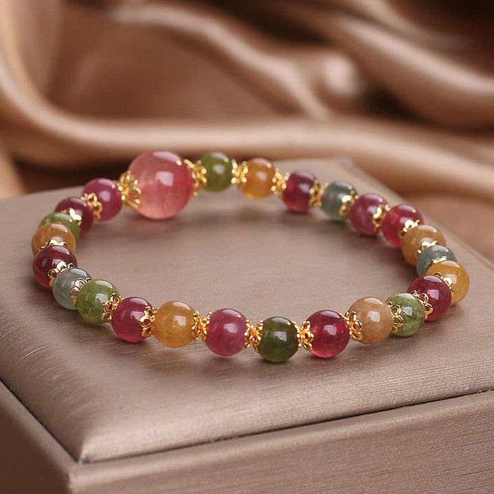 Pulsera de sabiduría con turmalina y cuarzo fresa de Buddha Stones