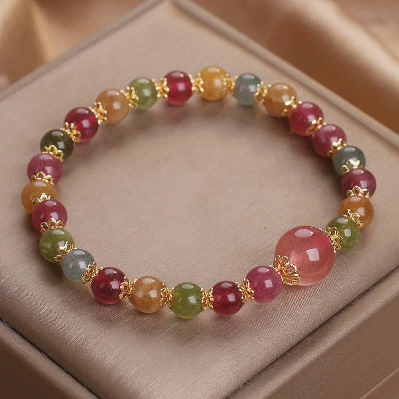 Pulsera de sabiduría con turmalina y cuarzo fresa de Buddha Stones