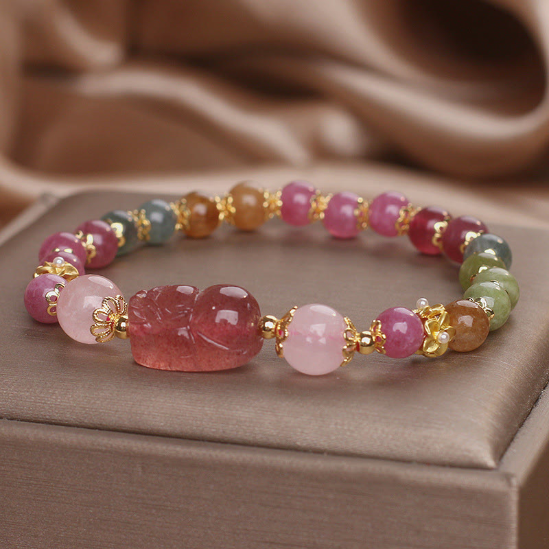 Pulsera PIXIU Love de cristal rosa, cuarzo fresa y turmalina con Buddha Stones - image 15