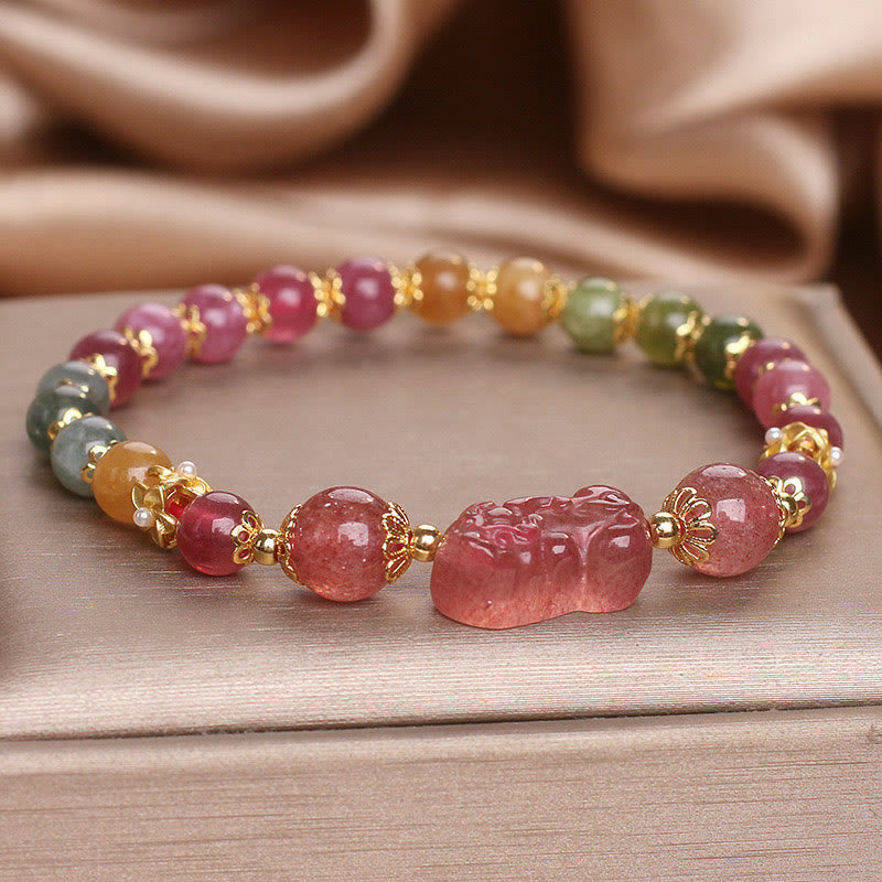 Pulsera PIXIU Love de cristal rosa, cuarzo fresa y turmalina con Buddha Stones - image 11