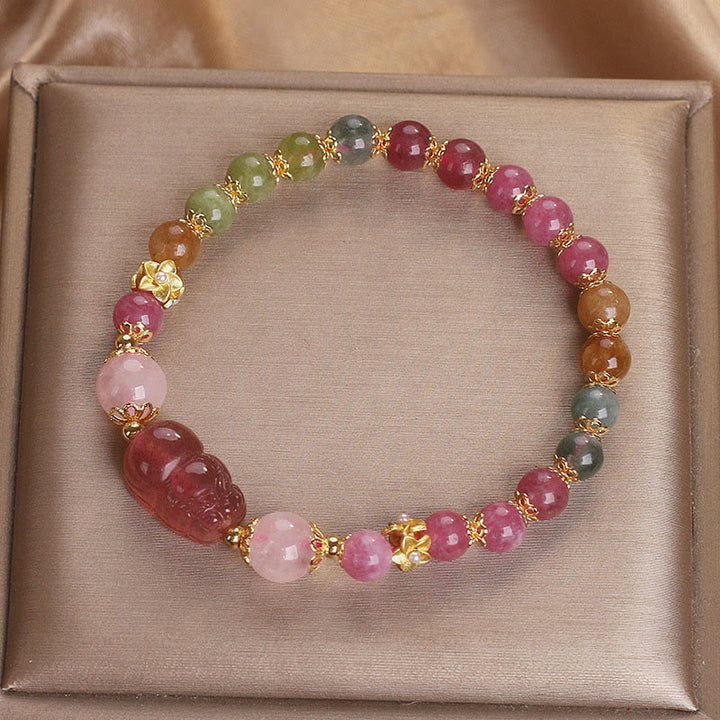 Pulsera PIXIU Love de cristal rosa, cuarzo fresa y turmalina con Buddha Stones - image 12